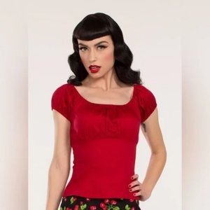 Pinup Girl Clothing Peasant Top in Red Small